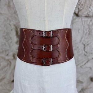Ralph Lauren c. 2002 Leather Kidney Corset Belt Rockies Brown | S